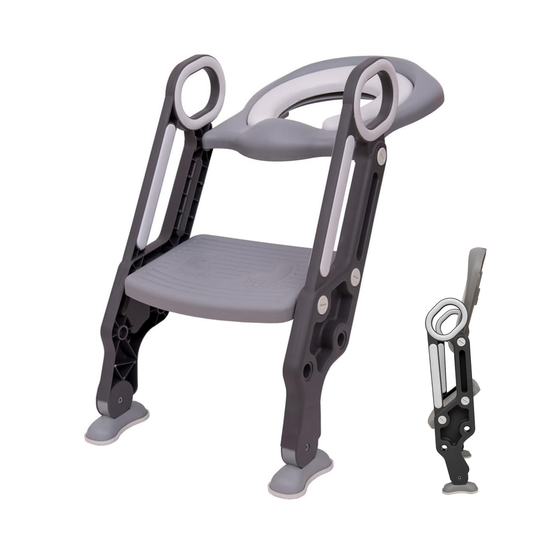 Straame Toddler Toilet Ladder Seat - Adjustable Potty-Training Seat, Soft Cushion Seat and Anti-Slip Steps Design - Easy to Install Portable Children Potty Training Chair (Grey-White)