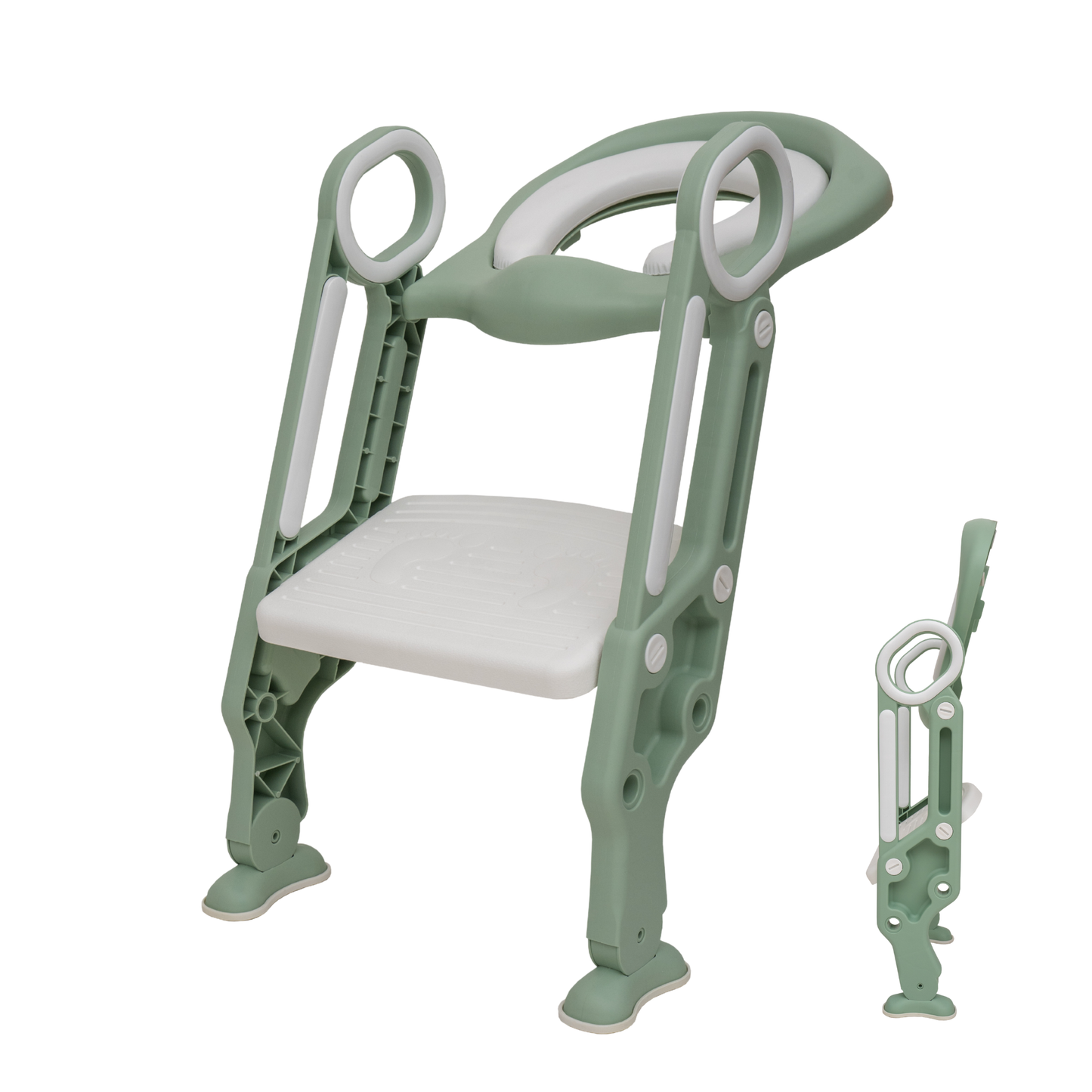 Straame Toddler Toilet Ladder Seat - Adjustable Potty-Training Seat, Soft Cushion Seat and Anti-Slip Steps Design - Easy to Install Portable Children Potty Training Chair (Green-White)