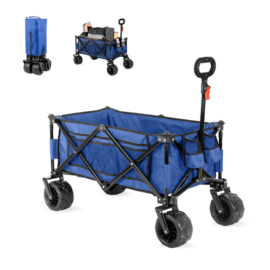 Straame Foldable Trolley Cart – 135L, 100kg Capacity Pull-Along Camping Wagon for Beach, Garden & Festivals – All-Terrain Festival Trolley with Adjustable Handle & 360° Swivel Wheels (Navy)