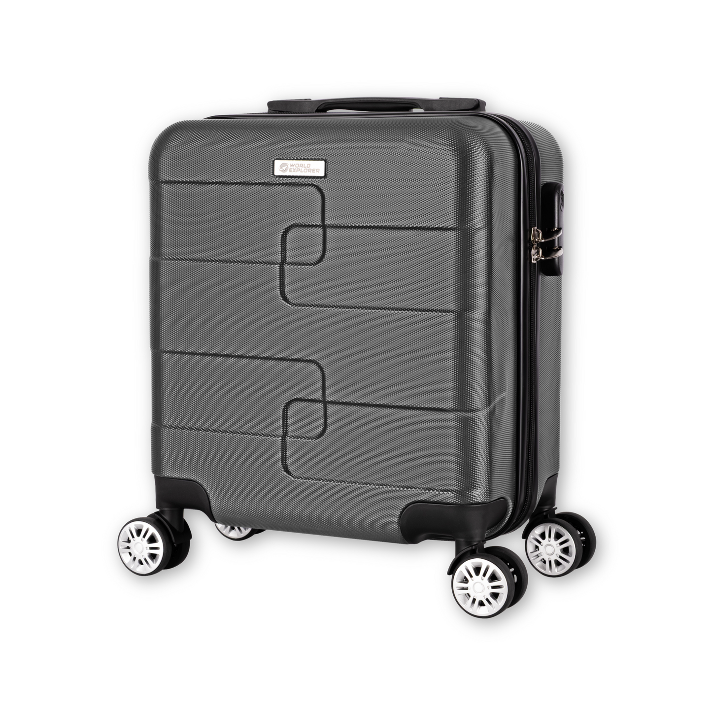 WORLD EXPLORER Cabin Suitcase ABS Hard Shell 360° Spinner Wheels & Com-bination Lock Lightweight 30L Underseat Cabin Luggage and Suitcase EasyJet Per-sonal Item Travel Bag (Dark Grey, 45x35x20 CM)
