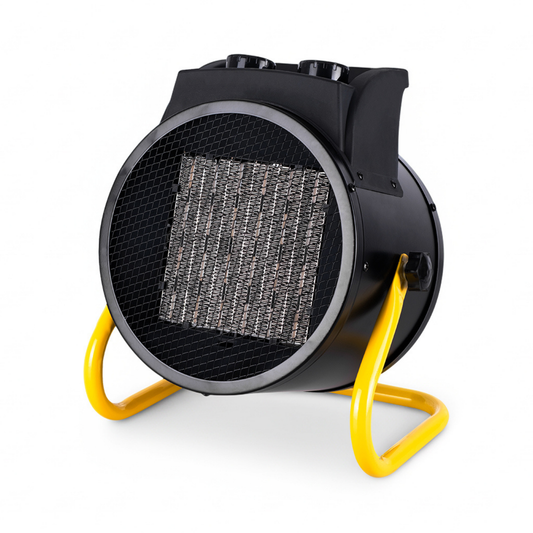 Straame 3kW Industrial Convection Fan Heater, Portable Plug In Electric Space Heater for Garages & Sheds, 1500/3000W + Fan-Only, Adjustable Thermostat, Overheat Protection, Black/Yellow