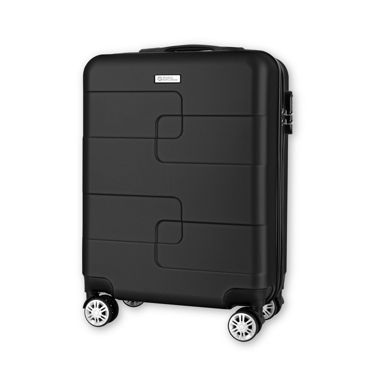 WORLD EXPLORER Cabin Suitcase | ABS Hard Shell with 360° Spinner Wheels & Com-bination Lock | Lightweight Cabin Luggage and Suitcase 34L – Ryanair Priority Size Travel Bag - Black 55x40x20 CM