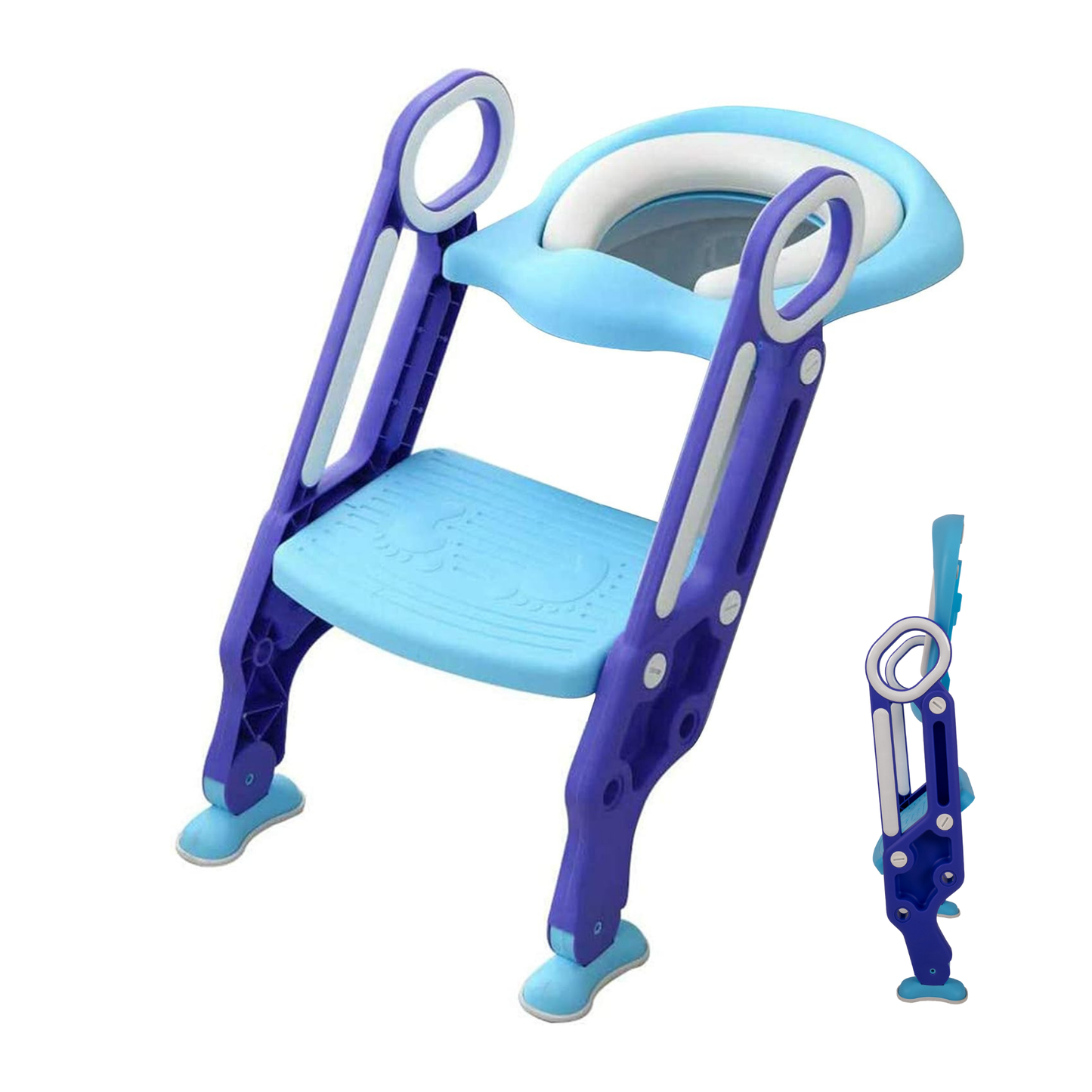 Straame Toddler Toilet Ladder Seat - Adjustable Potty-Training Seat, Soft Cushion Seat and Anti-Slip Steps Design - Easy to Install Portable Children Potty Training Chair (Blue-Purple)