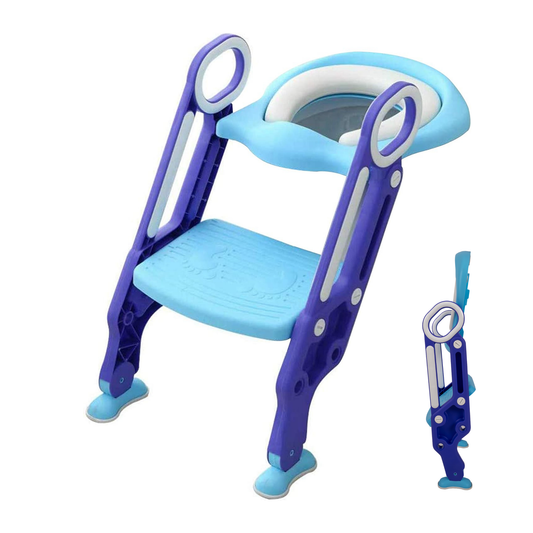 Straame Toddler Toilet Ladder Seat - Adjustable Potty-Training Seat, Soft Cushion Seat and Anti-Slip Steps Design - Easy to Install Portable Children Potty Training Chair (Blue-Purple)