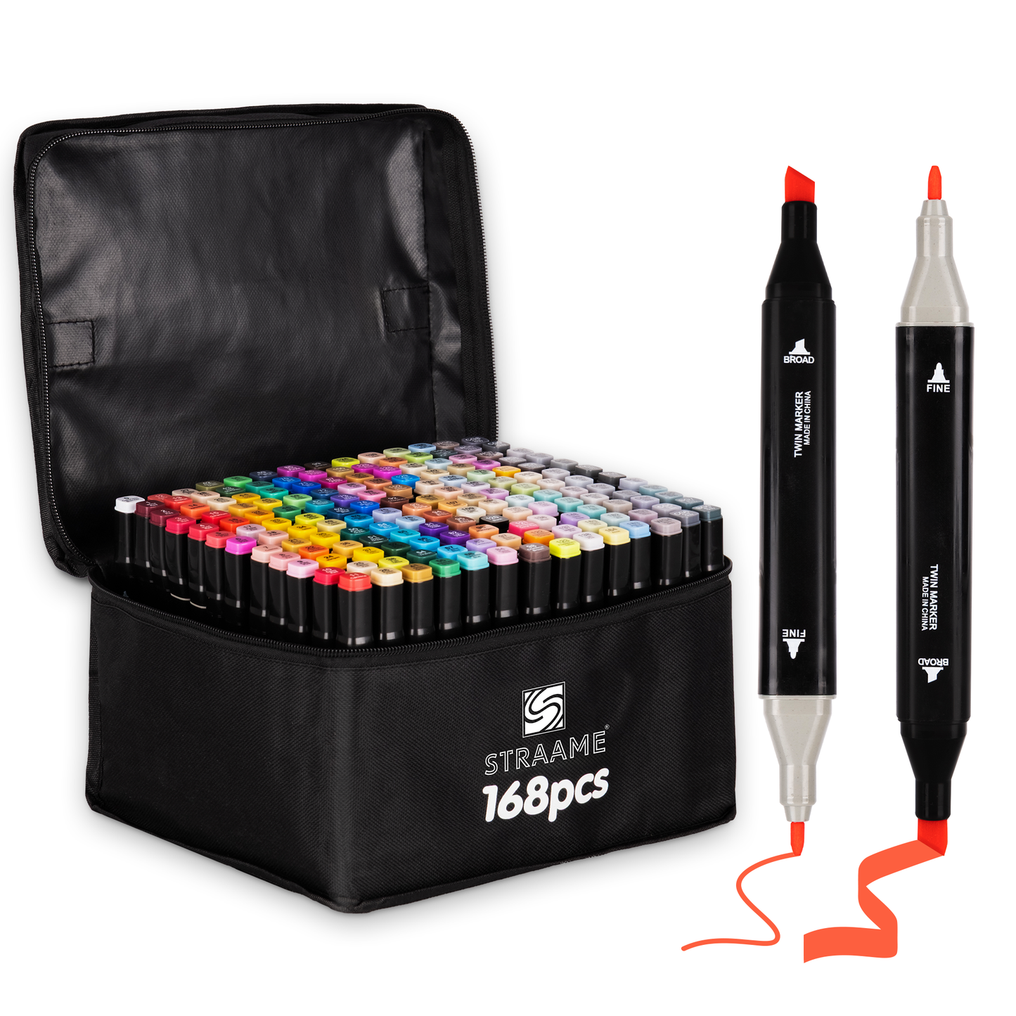 Straame Alcohol Markers – 168 Dual-Tip Pens, Fine (1mm) & Chisel (6mm) Nibs, Double-Ended Art Pens for Drawing, Sketching, Manga & Anime, With Durable Carry Case(Paint Markers - 168 pcs)