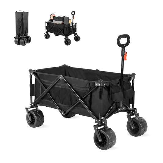 Straame Foldable Trolley Cart – 135L, 100kg Capacity Pull-Along Camping Wagon for Beach, Garden & Festivals – All-Terrain Festival Trolley with Adjustable Handle & 360° Swivel Wheels (Black)