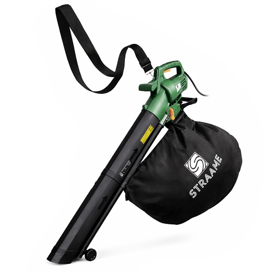 Straame 3-in-1 Leaf Blower and Vacuum 3500W, Garden Vacuum, Blower and Mulcher, Clears Lawns, Patios and Driveways, Extra-Large 45L Collection Bag, 10m Cable, Shoulder Strap and Wheels