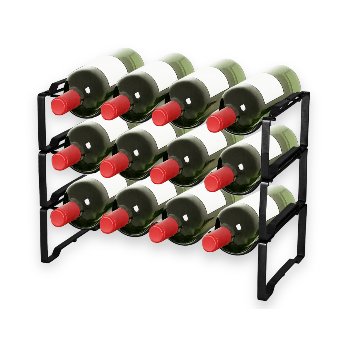 Straame 3 Tier Metal Wine Rack – Stackable Bottle Rack for Wine Storage – Wine Racks Free Standing Organiser for Countertop, Shelf or Cupboard – Modular Wire Rack Holder – Modern Design (Black)