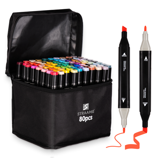 Straame Alcohol Markers – 36 Dual-Tip Pens, Fine (1mm) & Chisel (6mm) Nibs, Double-Ended Art Pens for Drawing, Sketching, Manga & Anime, With Durable Carry Case (Paint Markers - 80 pcs)