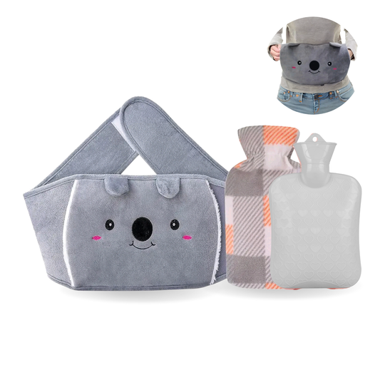 Straame Adjustable Wearable Hot Water Bottle Belt – 1L, 65 inches (165 cm) – Cozy Koala for Period Cramps, Back, Neck & More – Hands-Free Pain Relief – Included Hot Water Bottle, Belt & Cover (Grey)