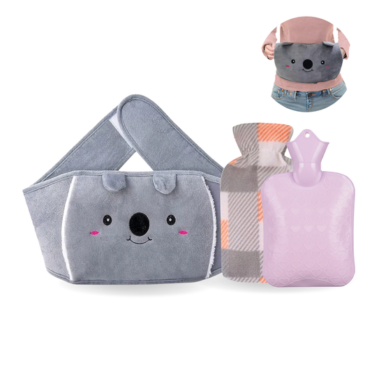 Straame Adjustable Wearable Hot Water Bottle Belt – 1L, 65 inches (165 cm) – Cozy Koala for Period Cramps, Back, Neck & More – Hands-Free Pain Relief – Included Hot Water Bottle, Belt & Cover (Purple)