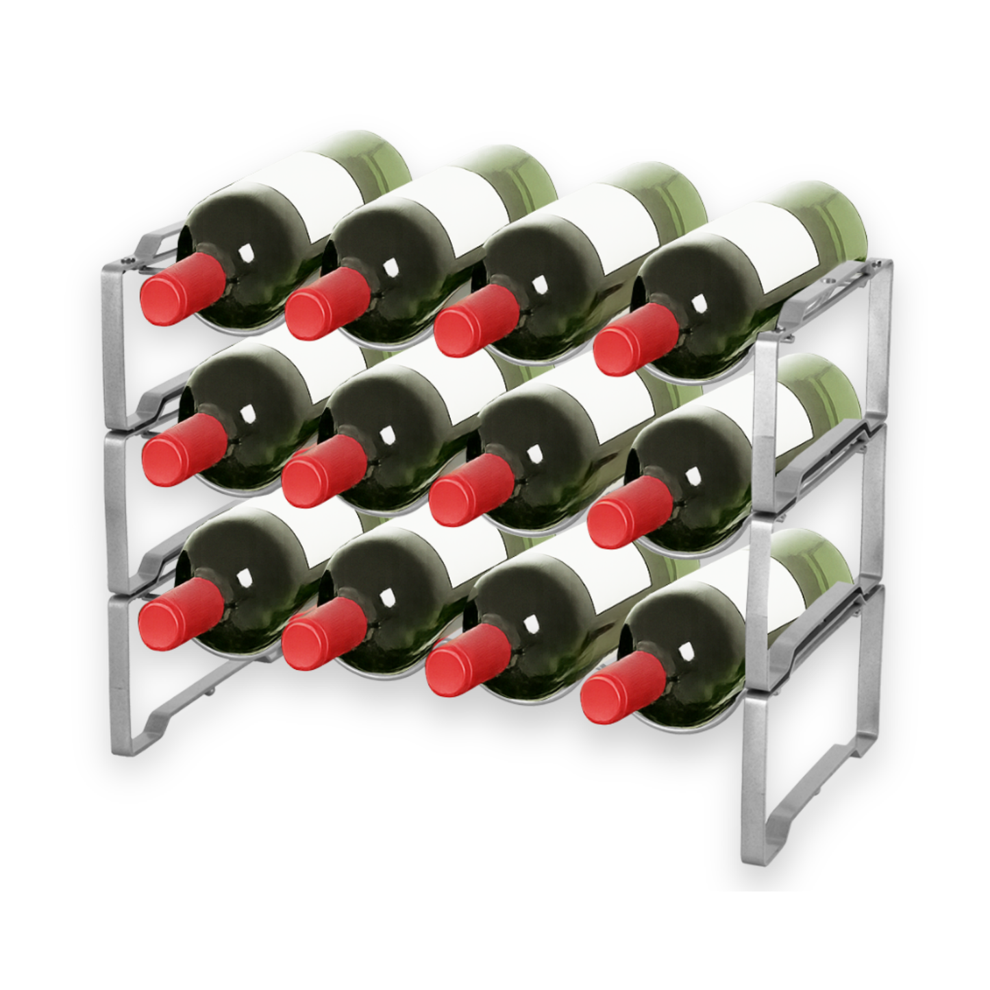 Straame 3 Tier Metal Wine Rack – Stackable Bottle Rack for Wine Storage – Wine Racks Free Standing Organiser for Countertop, Shelf or Cupboard – Modular Wire Rack Holder – Modern Design (Silver)