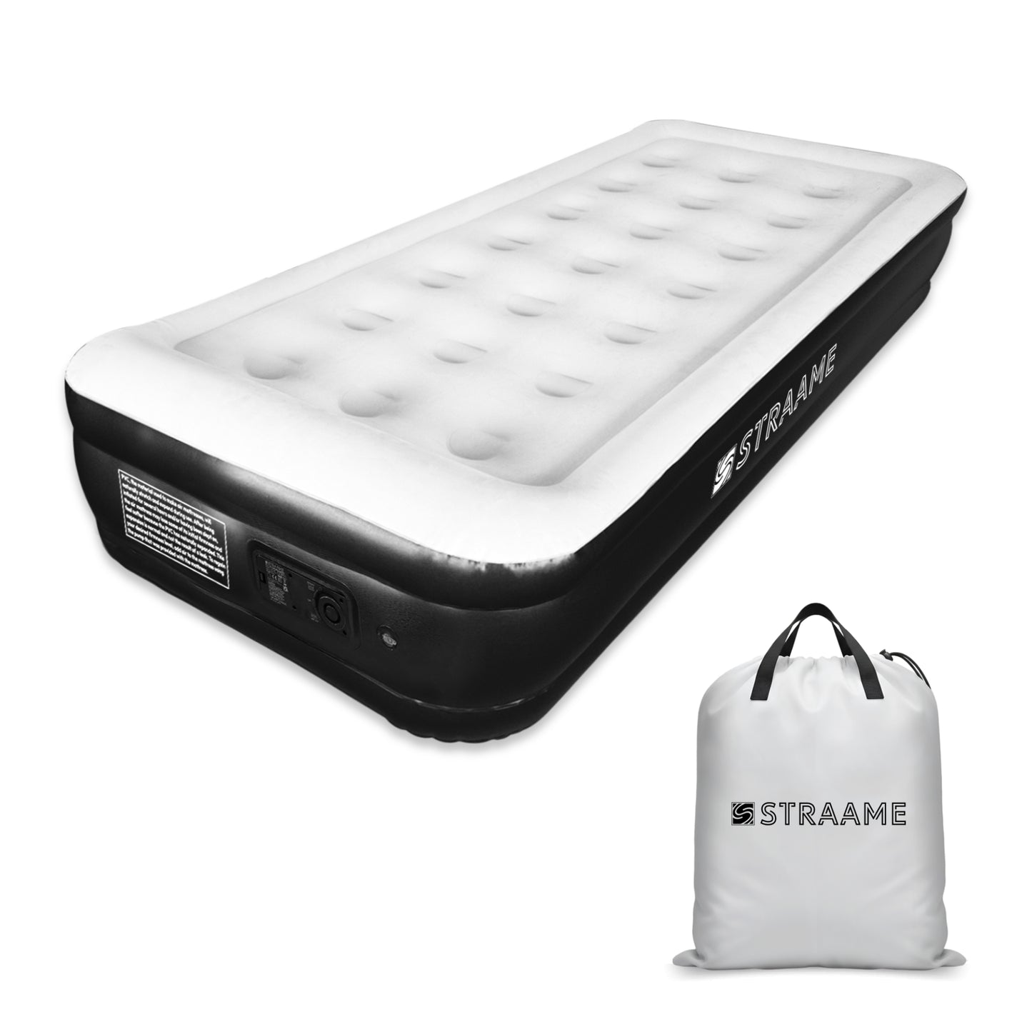 Straame Single XL Air Bed with Built-in Pump, Inflatable Mattress 196 x 97 x 47 cm, Blow Up Guest Bed, Self Inflating Camping Mattress with Carry Bag for Home Travel Sleepovers Guests Home Camping Us