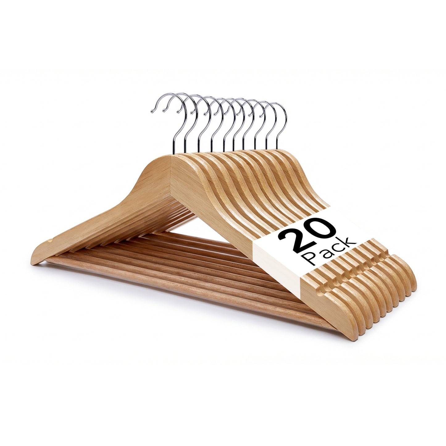 Straame Home | Strong Brown Wooden Coat Hangers |Made with Natural Wood and Non-Slip Trouser bar | Extra Smooth Finish | Strong Shoulder Notches | Pack of 20