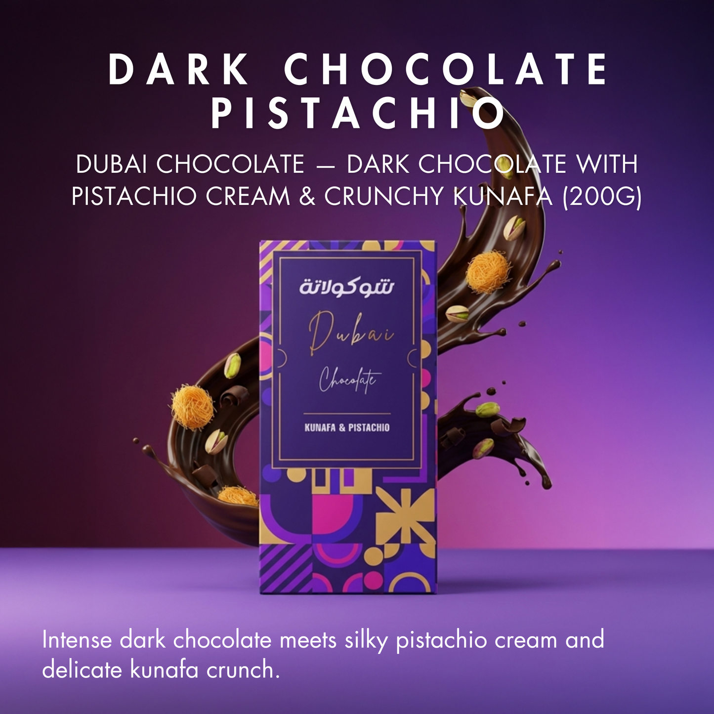 Le Damas 200g Dubai Chocolate Assortment –– Perfect Box For Kids Family,Friend (Pack of 1, Kunafa & Pistachio (Dark Chocolate)
