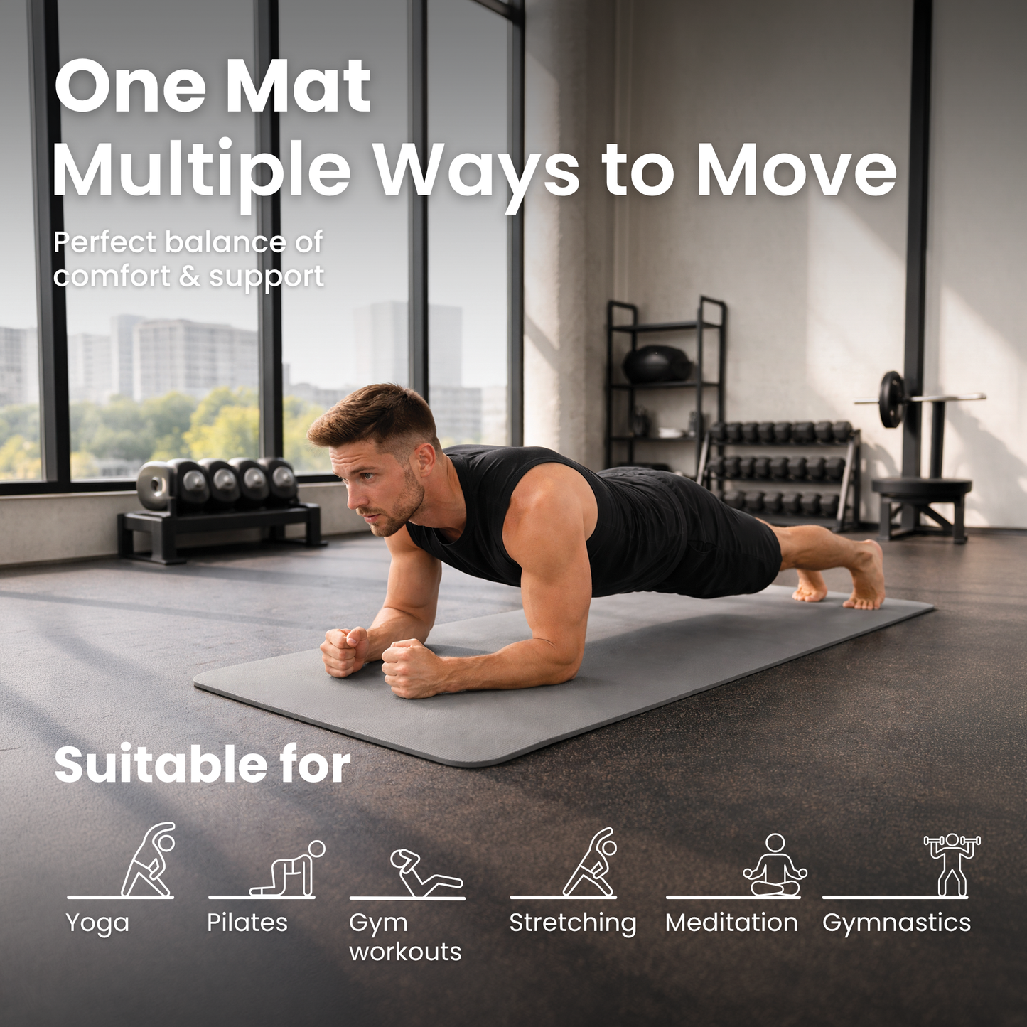Lockie Fitness Yoga Mat 8 mm Thick, Non Slip Exercise Mat for Women and Men, TPE Foam Pilates Mat, Gym Mat for Home Workout, Yoga, Pilates, Exercise & Gymnastics, 180 x 60 cm - Grey