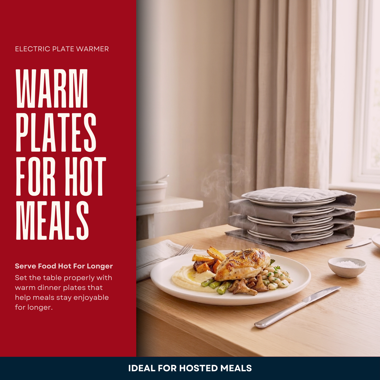Straame Electric Plate Warmer – 12 Plate Capacity, Rapid Heating for Perfectly Warm Plates, Ideal for Dinner Parties, Family Meals, and Food Service, Removable Washable Cover