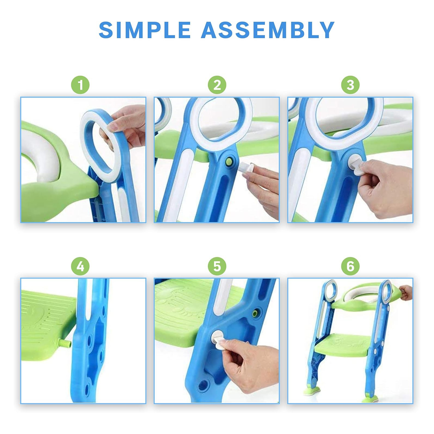 Straame Toddler Toilet Ladder Seat - Adjustable Potty-Training Seat, Soft Cushion Seat and Anti-Slip Steps Design - Easy to Install Portable Children Potty Training Chair (Green-Blue)