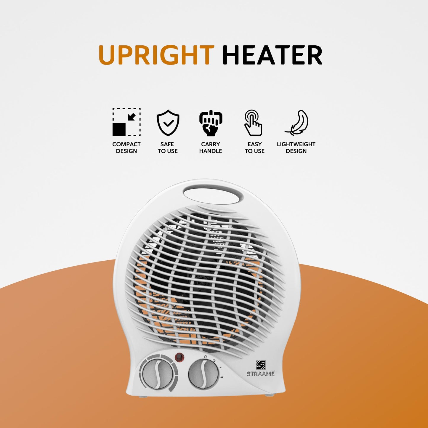 Straame Portable Fan Heater with Variable Thermostat, 2 Heat Settings & Fan Mode Room Electric Heater, Easy to Use, Compact Design with Carry Handle Heater