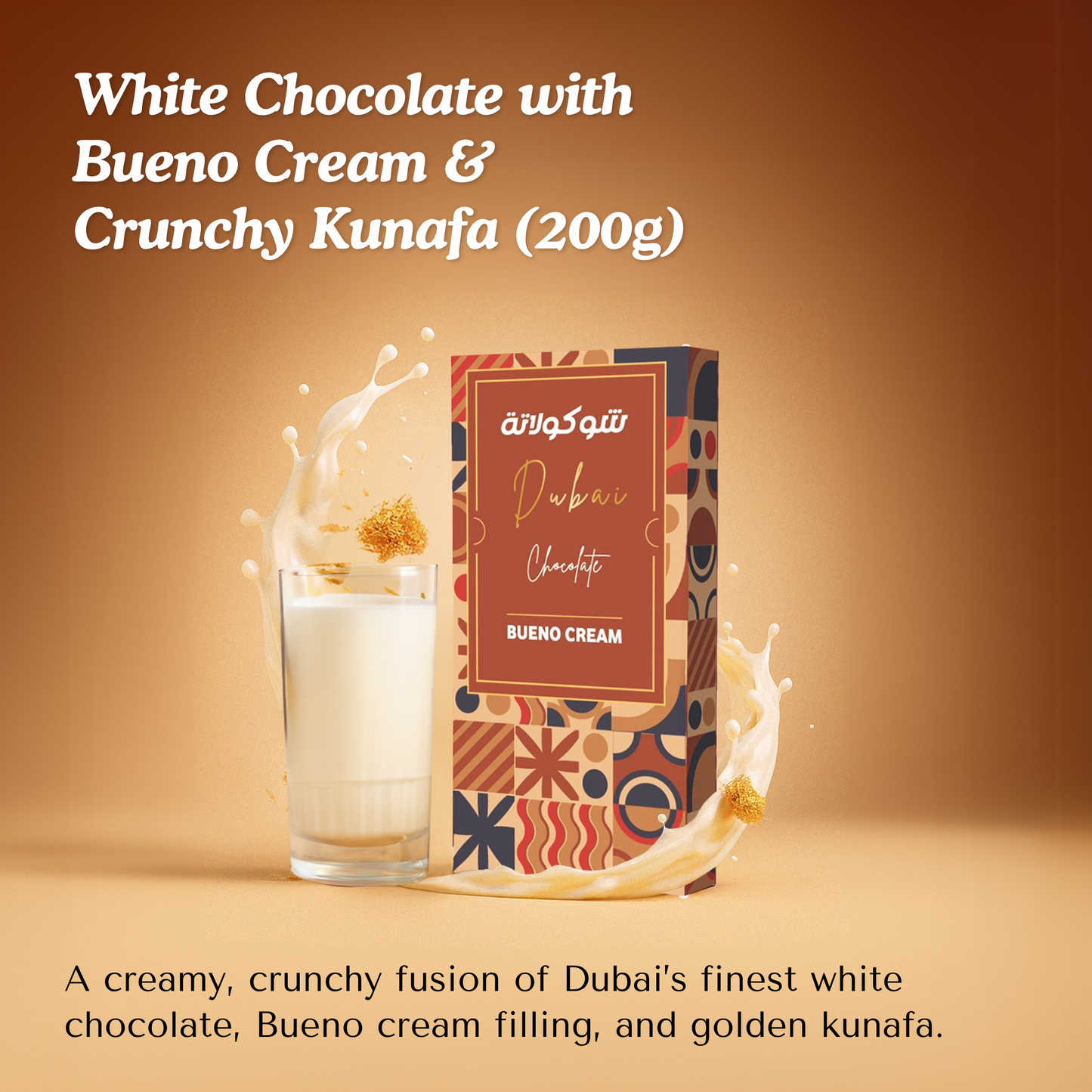 La Damas Dubai Chocolate – White Chocolate Exterior with Crunchy Kunafa & Creamy Bueno Filling | A Luxurious, Melt-in-Your-Mouth Treat & Trending Delight (200g)