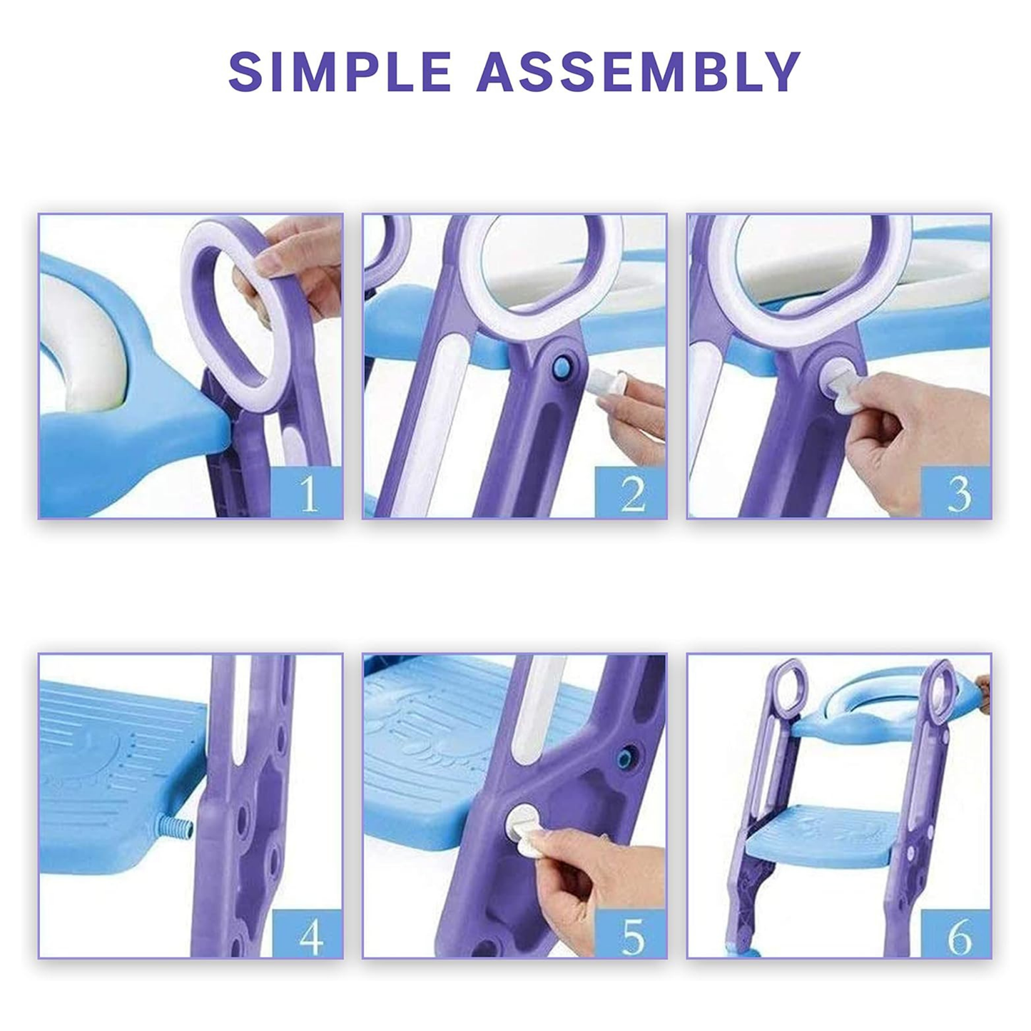 Straame Toddler Toilet Ladder Seat - Adjustable Potty-Training Seat, Soft Cushion Seat and Anti-Slip Steps Design - Easy to Install Portable Children Potty Training Chair (Blue-Purple)