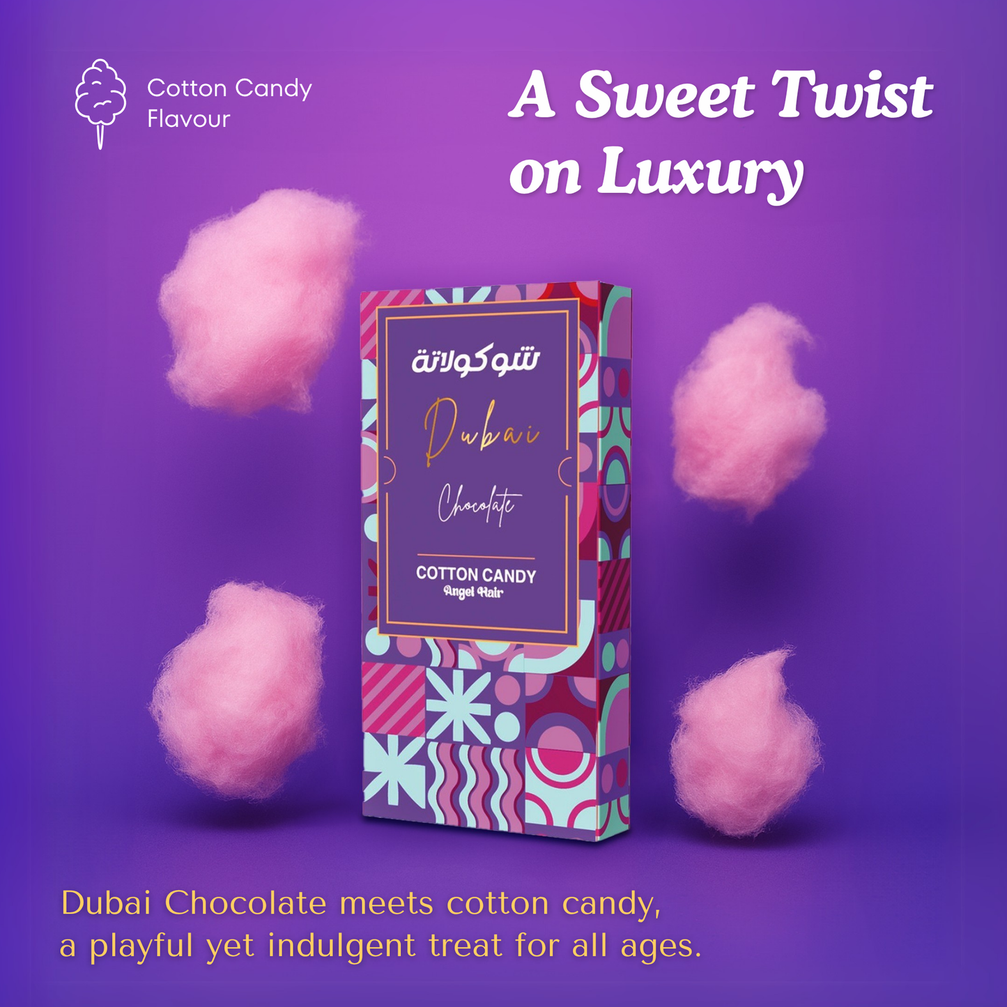 La Damas Dubai Chocolate – Angel Hair, Cotton Candy Flavour, Infused with Pistachio Cream | Pistachio Chocolate with Cotton Floss – Unique Indulgent Sweet Treat (200 g)