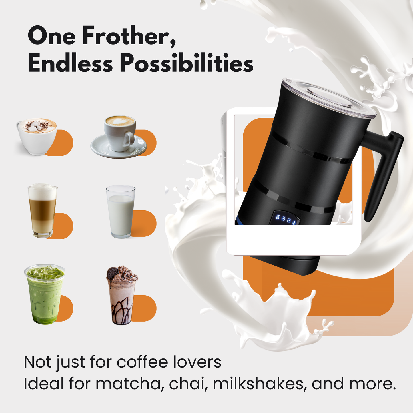 Straame Electric Milk Frother – Professional Automatic Foam Maker for Lattes, Cappuccinos & Hot Chocolates, Stainless Steel, Whisk & Froth in Seconds, Versatile Modes – Ideal for Home & Office Use