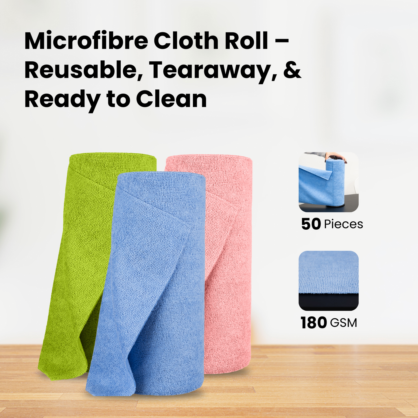 Straame Microfibre Cloth Roll - Ultra-Absorbent, Lint-Free Cleaning Towel For Home, Office & Car – Perfect For Dusting, Polishing, And Drying – Soft Reusable & Washable Towel Wipe