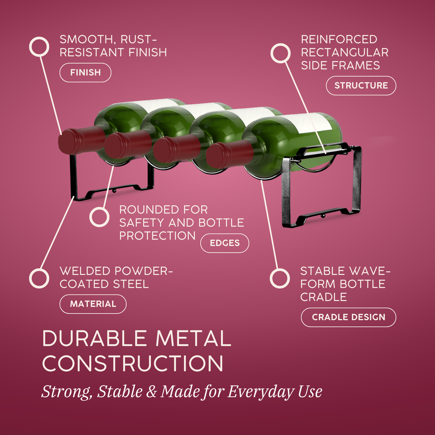 Straame 3 Tier Metal Wine Rack – Stackable Bottle Rack for Wine Storage – Wine Racks Free Standing Organiser for Countertop, Shelf or Cupboard – Modular Wire Rack Holder – Modern Design (Black)