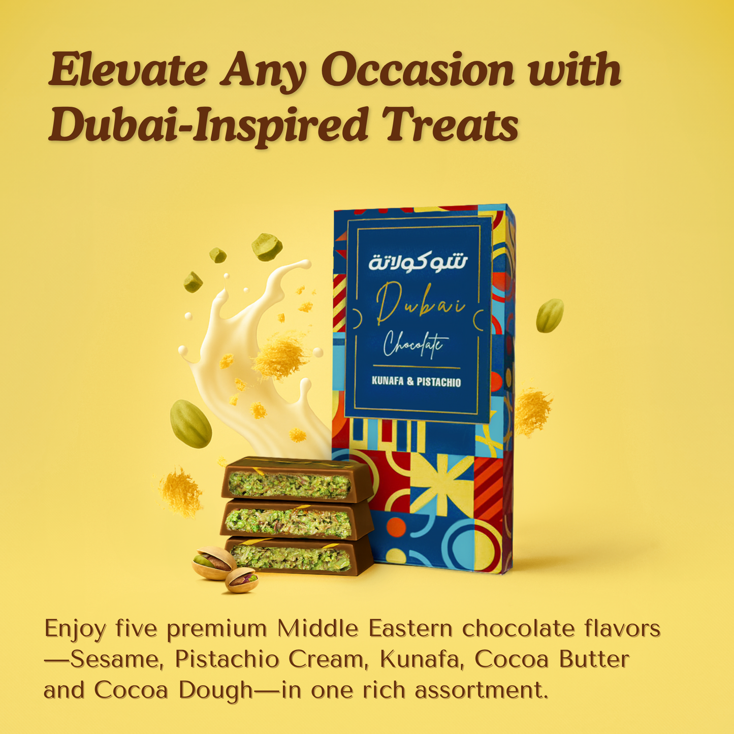 Le Damas 200g Dubai Chocolate Assortment –– Perfect Box For Kids Family,Friend (Pack of 1, Kunafa & Pistachio (Milk Chocolate)