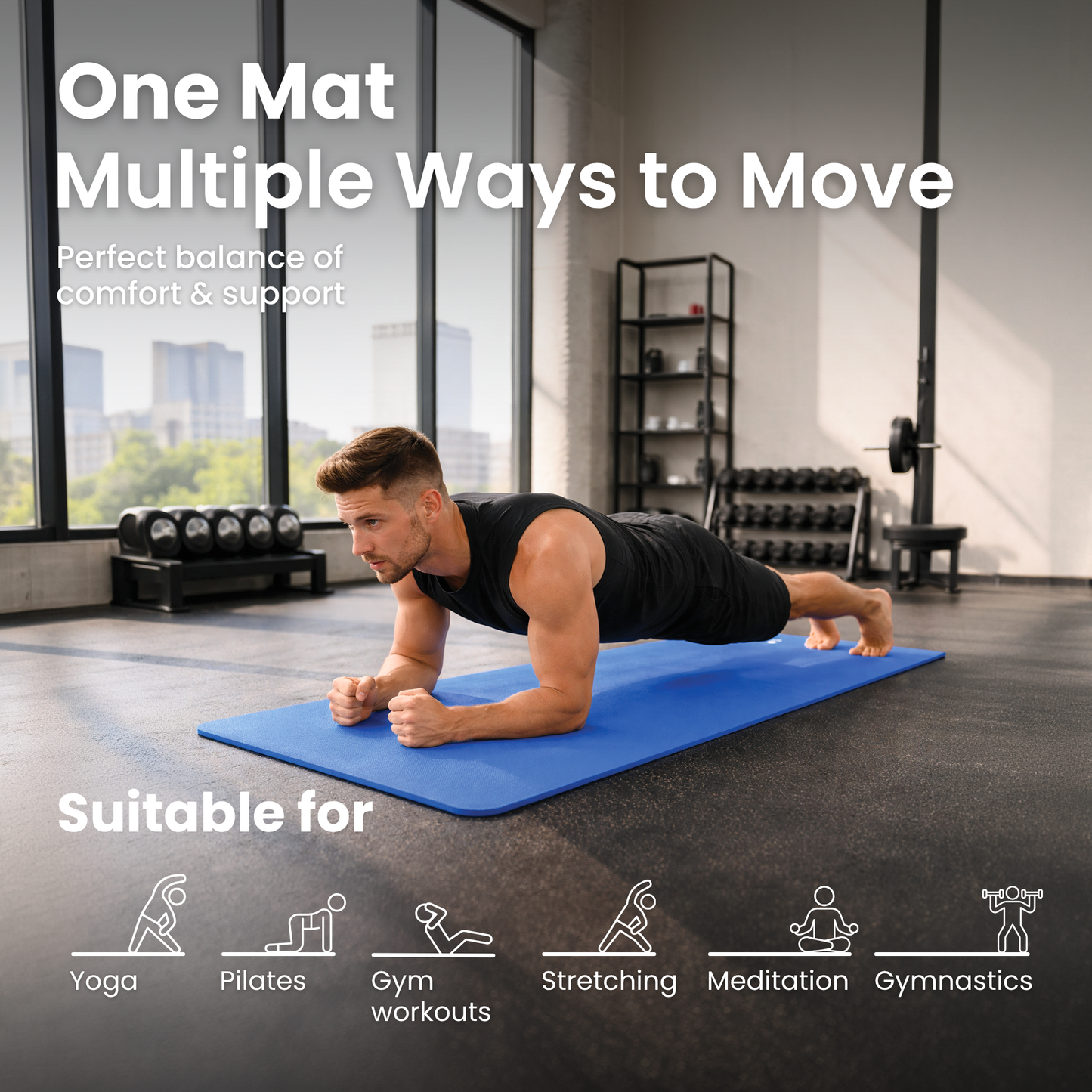 Lockie Fitness Yoga Mat 8 mm Thick, Non Slip Exercise Mat for Women and Men, TPE Foam Pilates Mat, Gym Mat for Home Workout, Yoga, Pilates, Exercise & Gymnastics, 180 x 60 cm - Blue