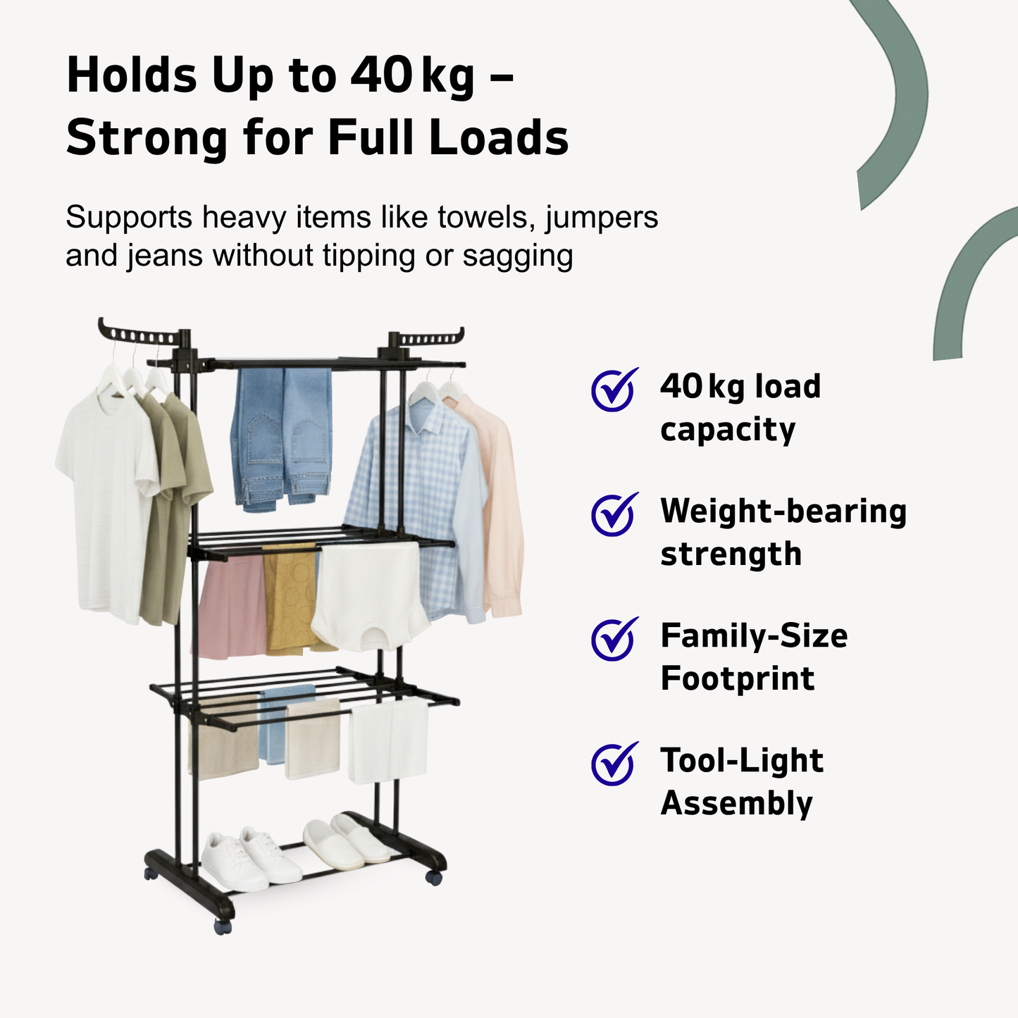 Straame 4-Tier Winged Clothes Airer – Foldable Clothes Drying Rack with Wheels for Indoor/Outdoor Use, Heavy-Duty Laundry Airer, Dryer rack, 76×50×178 cm (Black)