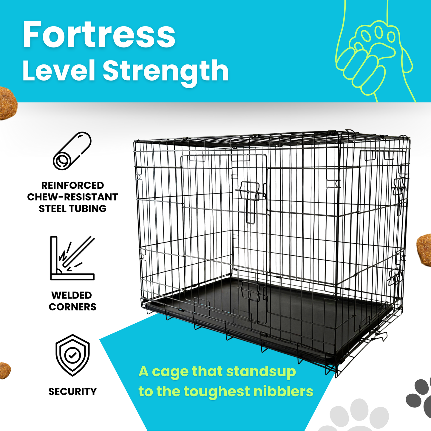 Straame Heavy-Duty Folding Dog Crate for XL Dogs, 107 × 68 × 75 cm (42″) Black Metal Cage with Front & Side Doors, Chew-Resistant, Removable Easy-Clean Plastic Tray & Carry Handle