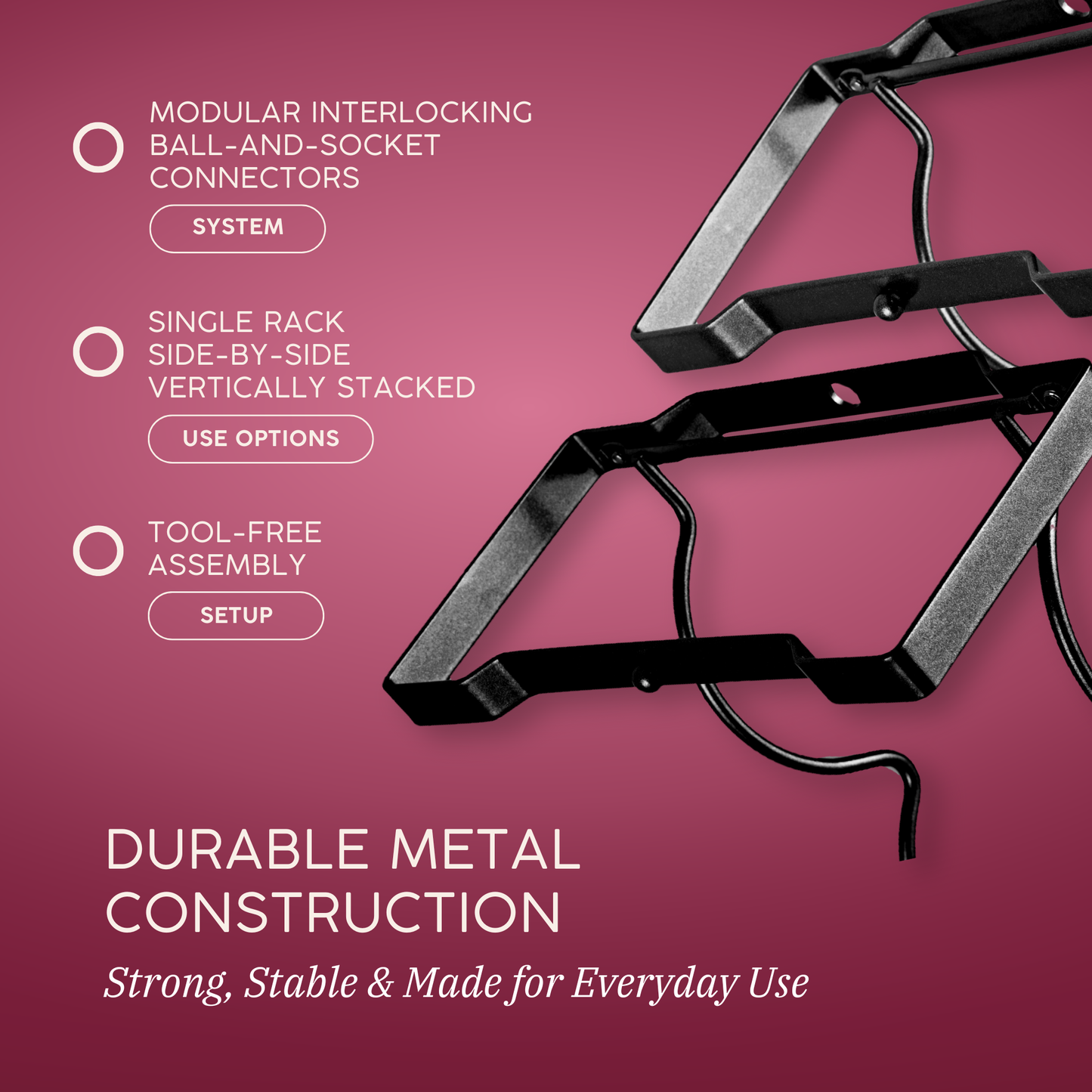 Straame 3 Tier Metal Wine Rack – Stackable Bottle Rack for Wine Storage – Wine Racks Free Standing Organiser for Countertop, Shelf or Cupboard – Modular Wire Rack Holder – Modern Design (Black)