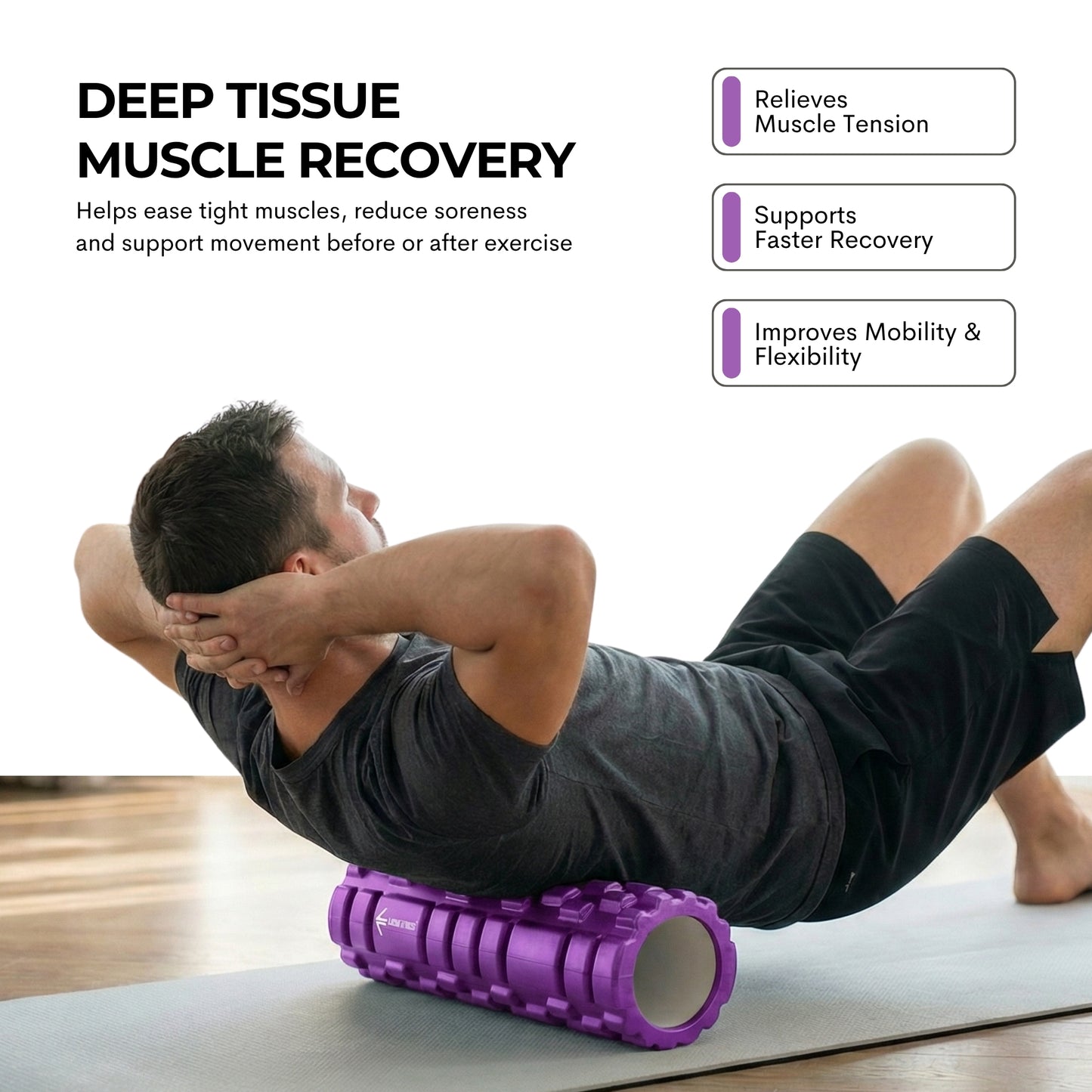 Foam Roller, Deep Tissue Massage Roller with Trigger Point Foam Roller Grid for Back, Legs, Calves & Fascia, Medium Density Pilates Roller, Yoga Roller & Gym Roller for Recovery (Purple)