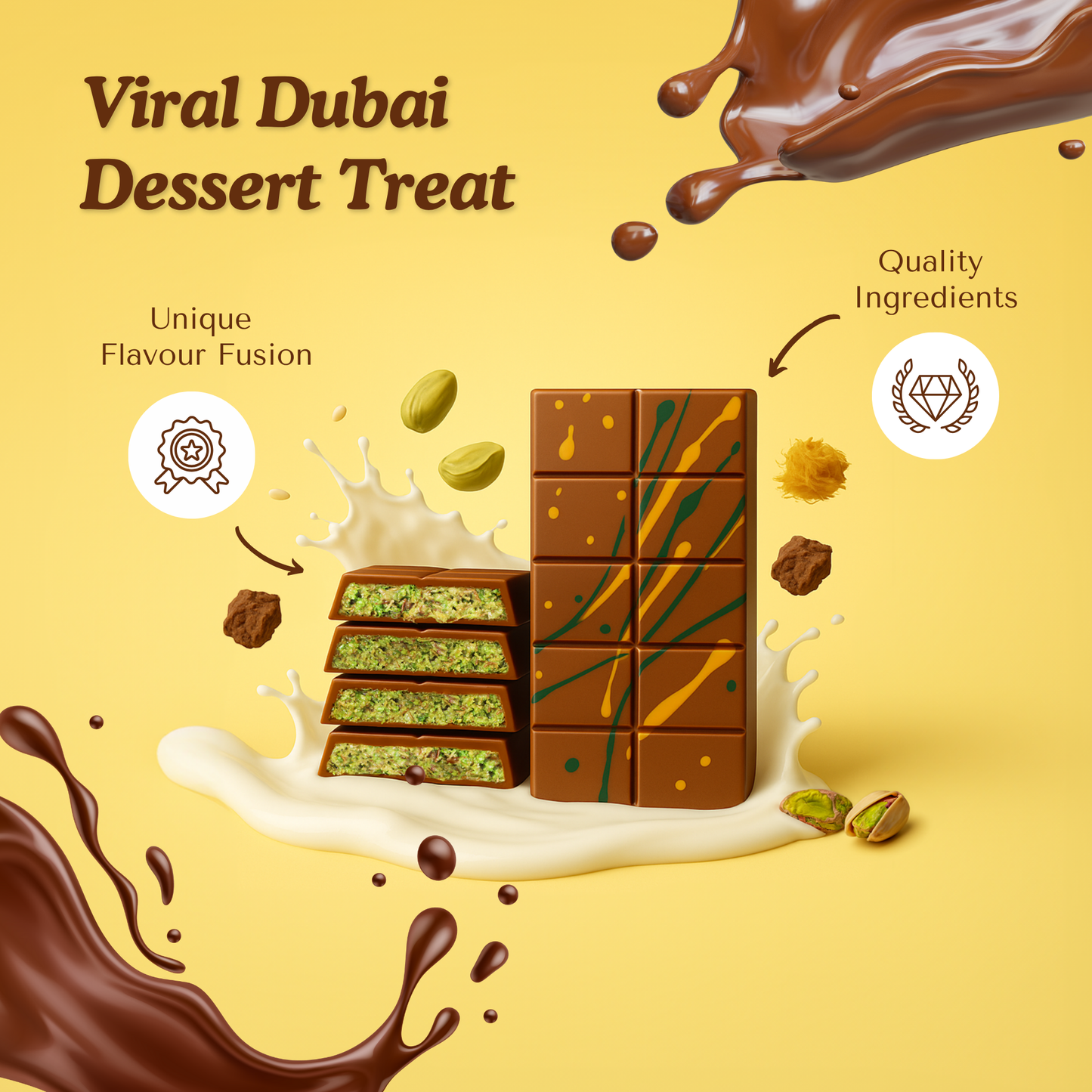Le Damas 200g Dubai Chocolate Assortment –– Perfect Box For Kids Family,Friend (Pack of 1, Kunafa & Pistachio (Milk Chocolate)
