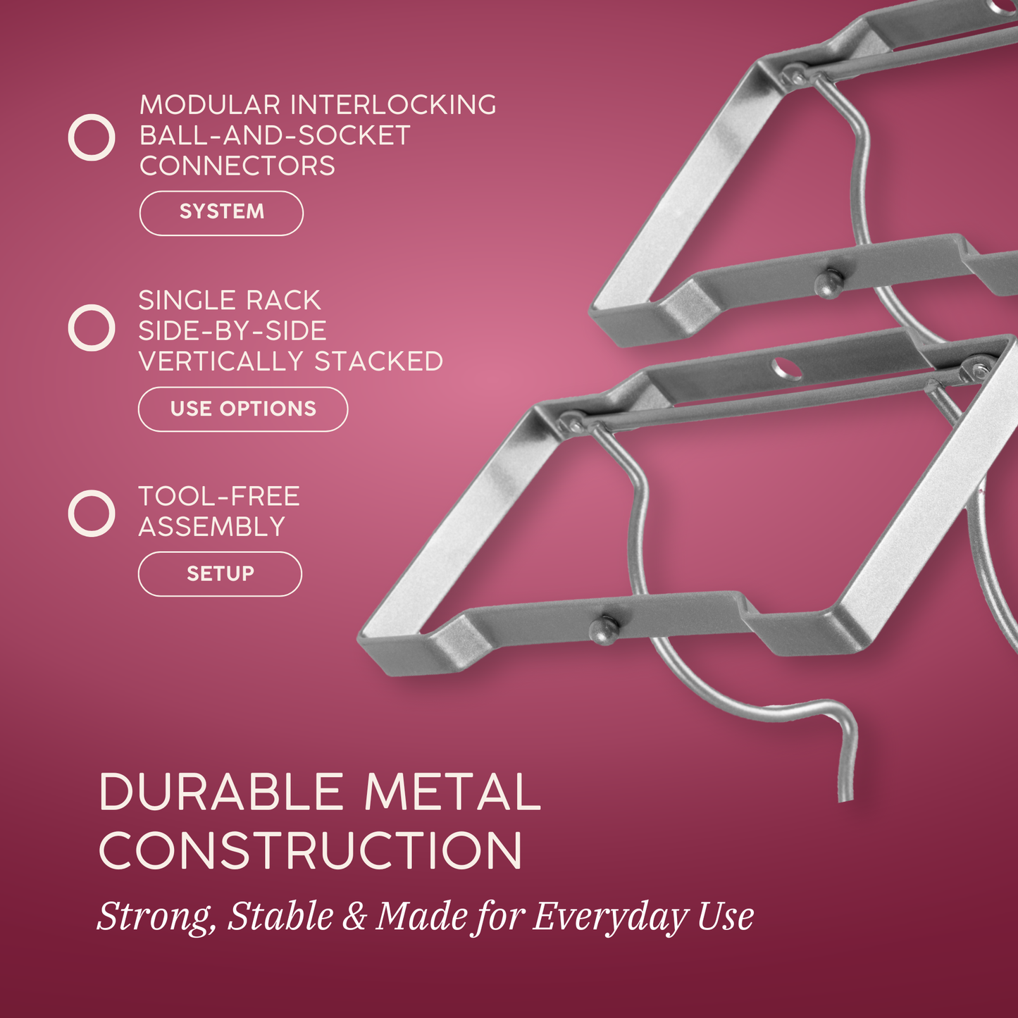 Straame 3 Tier Metal Wine Rack – Stackable Bottle Rack for Wine Storage – Wine Racks Free Standing Organiser for Countertop, Shelf or Cupboard – Modular Wire Rack Holder – Modern Design (Silver)