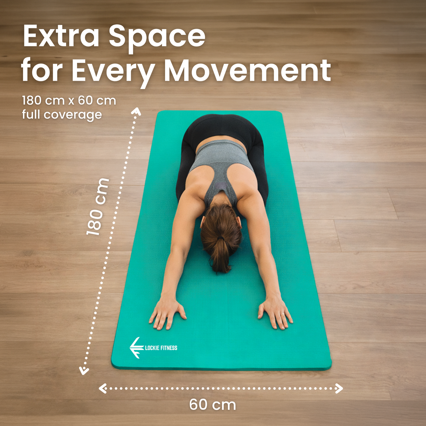 Lockie Fitness Yoga Mat 8 mm Thick, Non Slip Exercise Mat for Women and Men, TPE Foam Pilates Mat, Gym Mat for Home Workout, Yoga, Pilates, Exercise & Gymnastics, 180 x 60 cm - Teal
