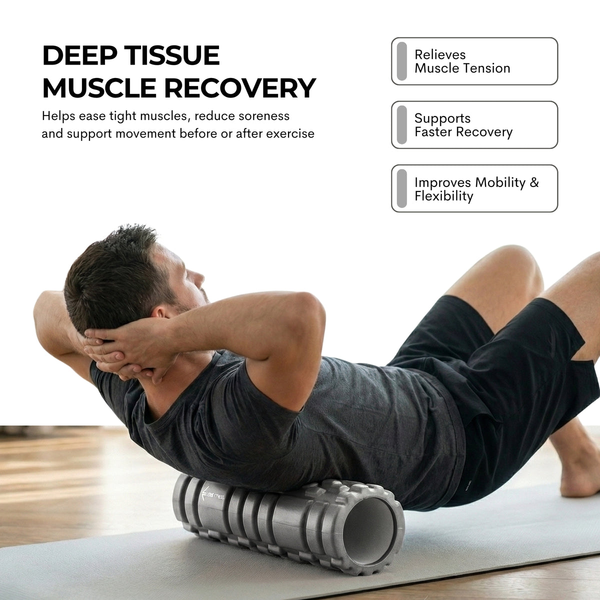 LockieFitness Foam Roller, Deep Tissue Massage Roller with Trigger Point Foam Roller Grid for Back, Legs, Calves & Fascia, Medium Density Pilates Roller, Yoga Roller & Gym Roller (Grey)