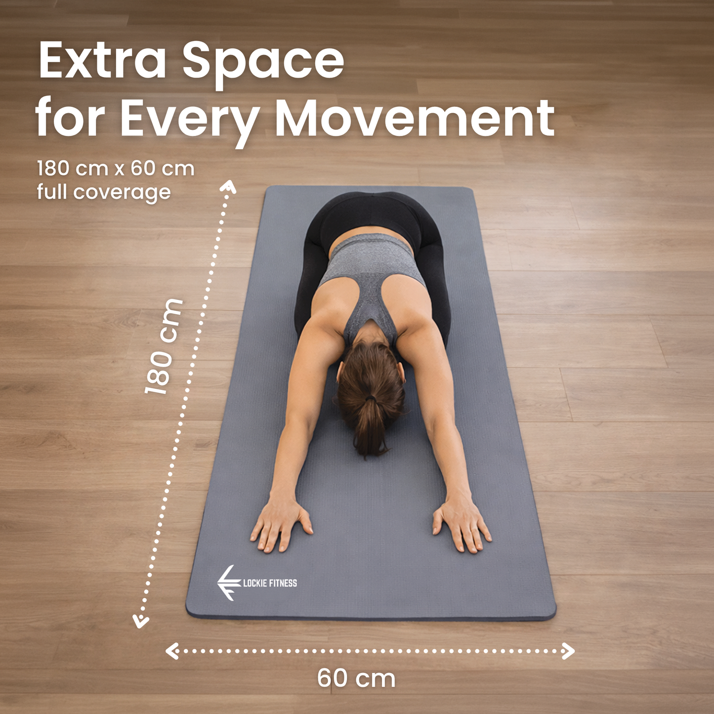 Lockie Fitness Yoga Mat 8 mm Thick, Non Slip Exercise Mat for Women and Men, TPE Foam Pilates Mat, Gym Mat for Home Workout, Yoga, Pilates, Exercise & Gymnastics, 180 x 60 cm - Grey