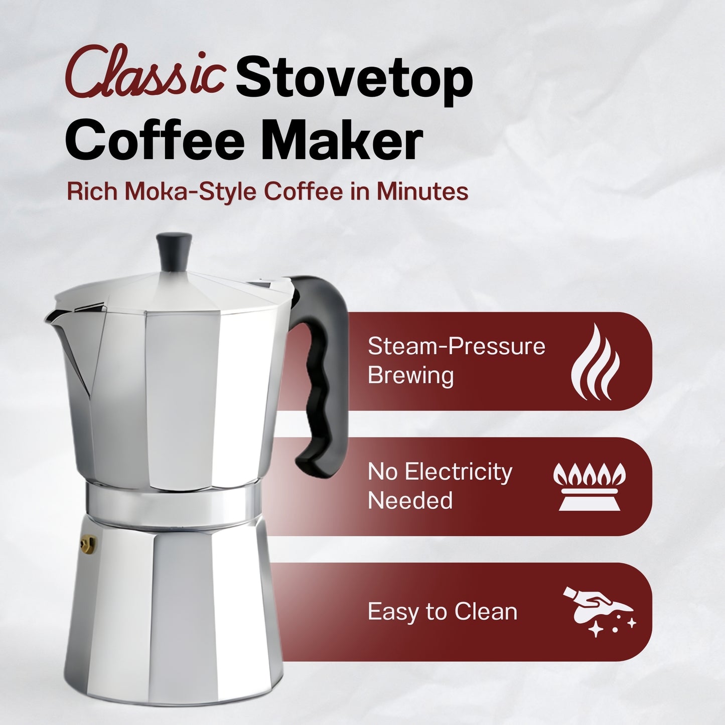 Straame Stovetop Espresso Maker Coffee Pot | Classic Moka Coffee Maker for Rich, Authentic Espresso | Easy to Use | Ideal for Home or Office Brewing (6 Cup)