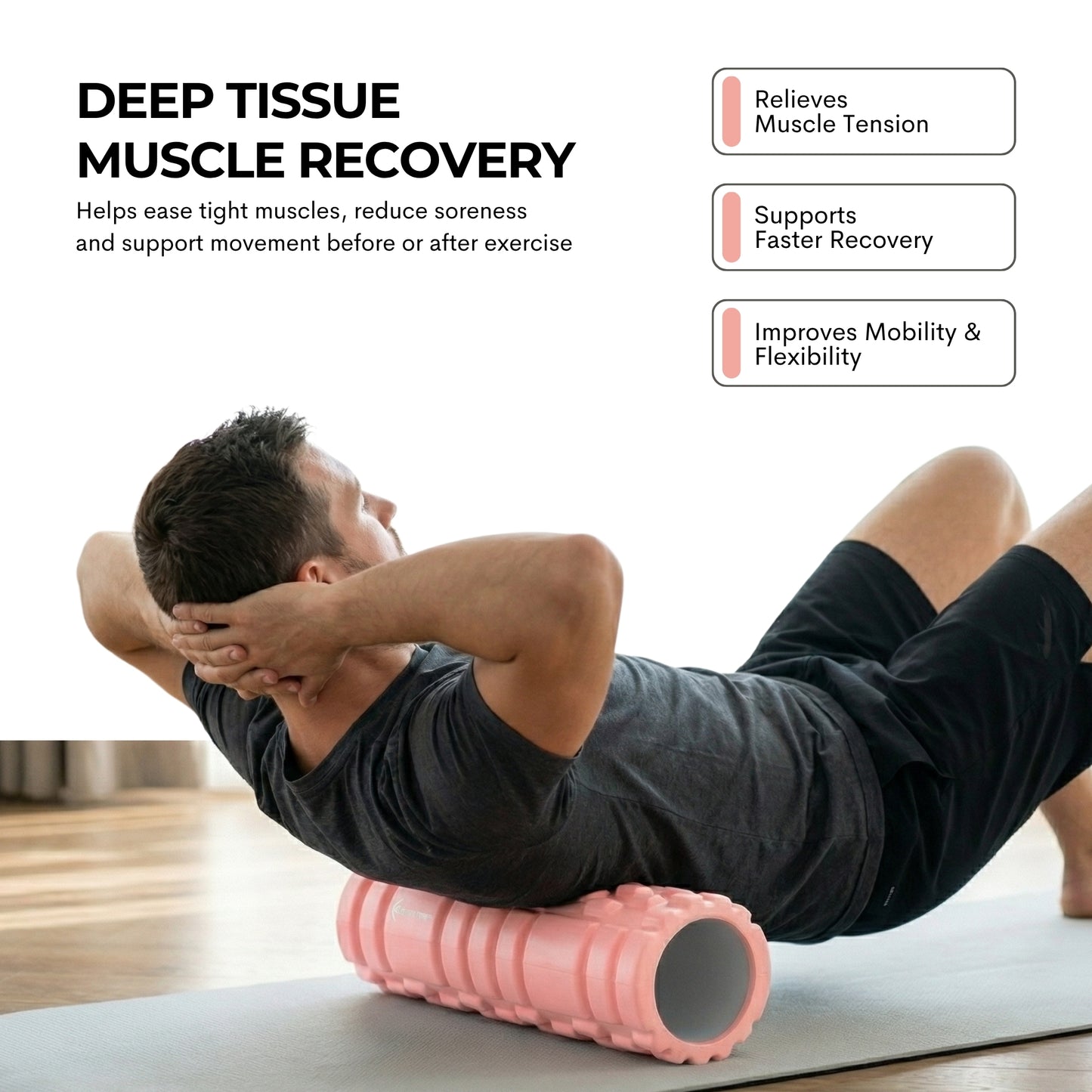 Foam Roller, Deep Tissue Massage Roller with Trigger Point Foam Roller Grid for Back, Legs, Calves & Fascia, Medium Density Pilates Roller, Yoga Roller & Gym Roller for Recovery (Pink)