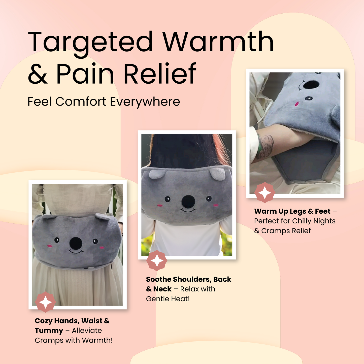 Straame Adjustable Wearable Hot Water Bottle Belt – 1L, 65 inches (165 cm) – Cozy Koala for Period Cramps, Back, Neck & More – Hands-Free Pain Relief – Included Hot Water Bottle, Belt & Cover (Pink)