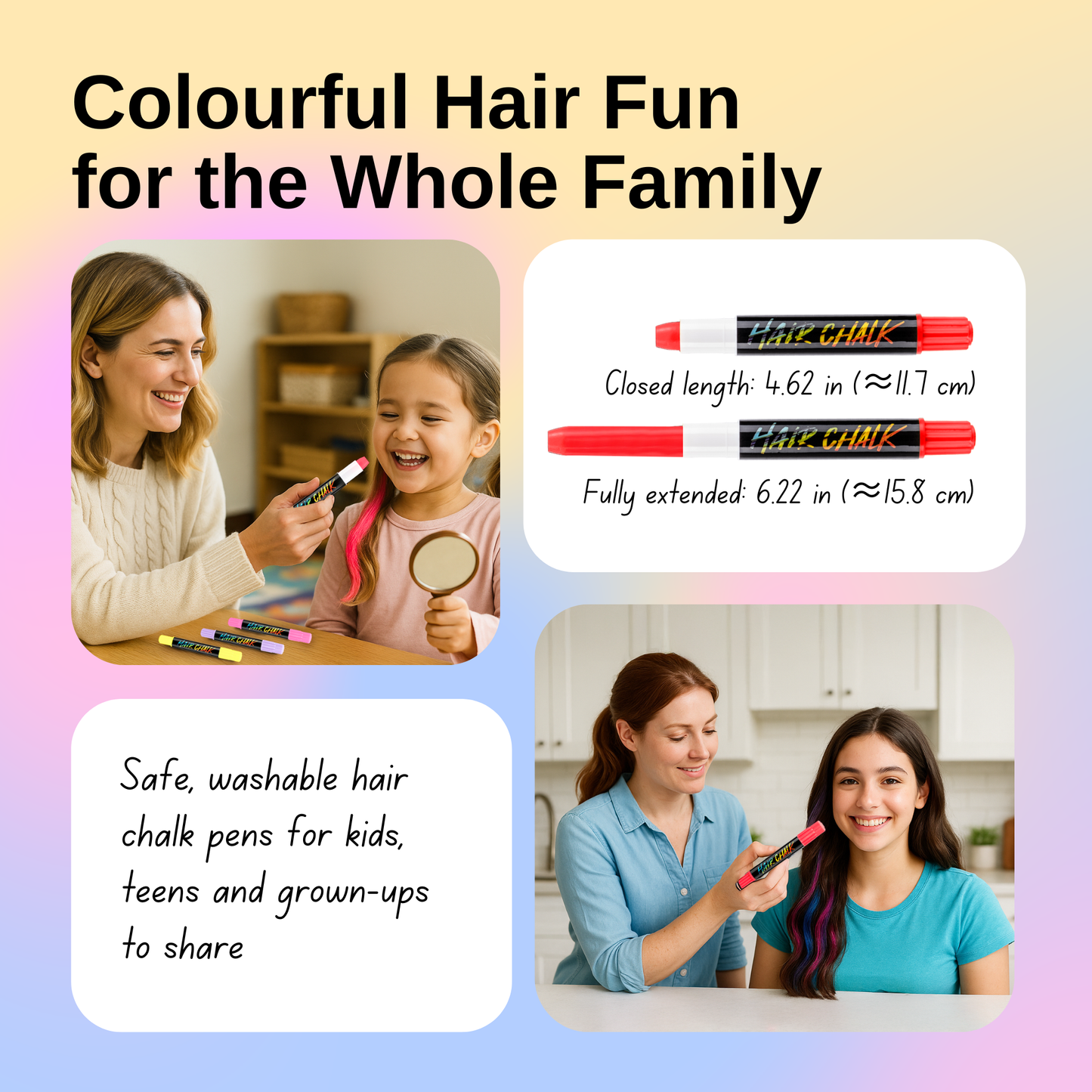 Straame Washable Hair Chalk Set (10 Colours) — Twist-Up Chalk Pens, Easy Apply, Shampoo Rinse-Off Temporary Hair Dye for kids, teens & adults | Fun Streaks for Parties, Birthdays & School Dress-Up