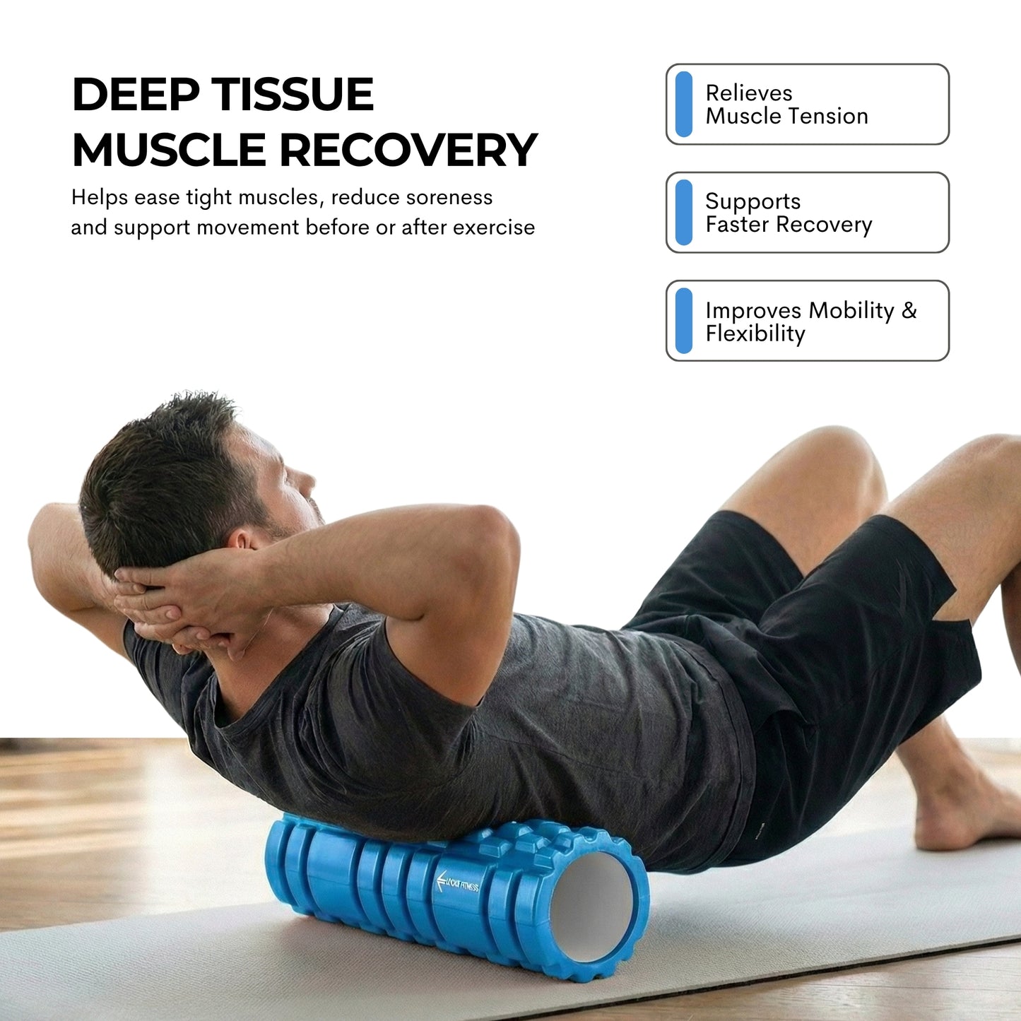 Foam Roller, Deep Tissue Massage Roller with Trigger Point Foam Roller Grid for Back, Legs, Calves & Fascia, Medium Density Pilates Roller, Yoga Roller & Gym Roller for Recovery (Blue)