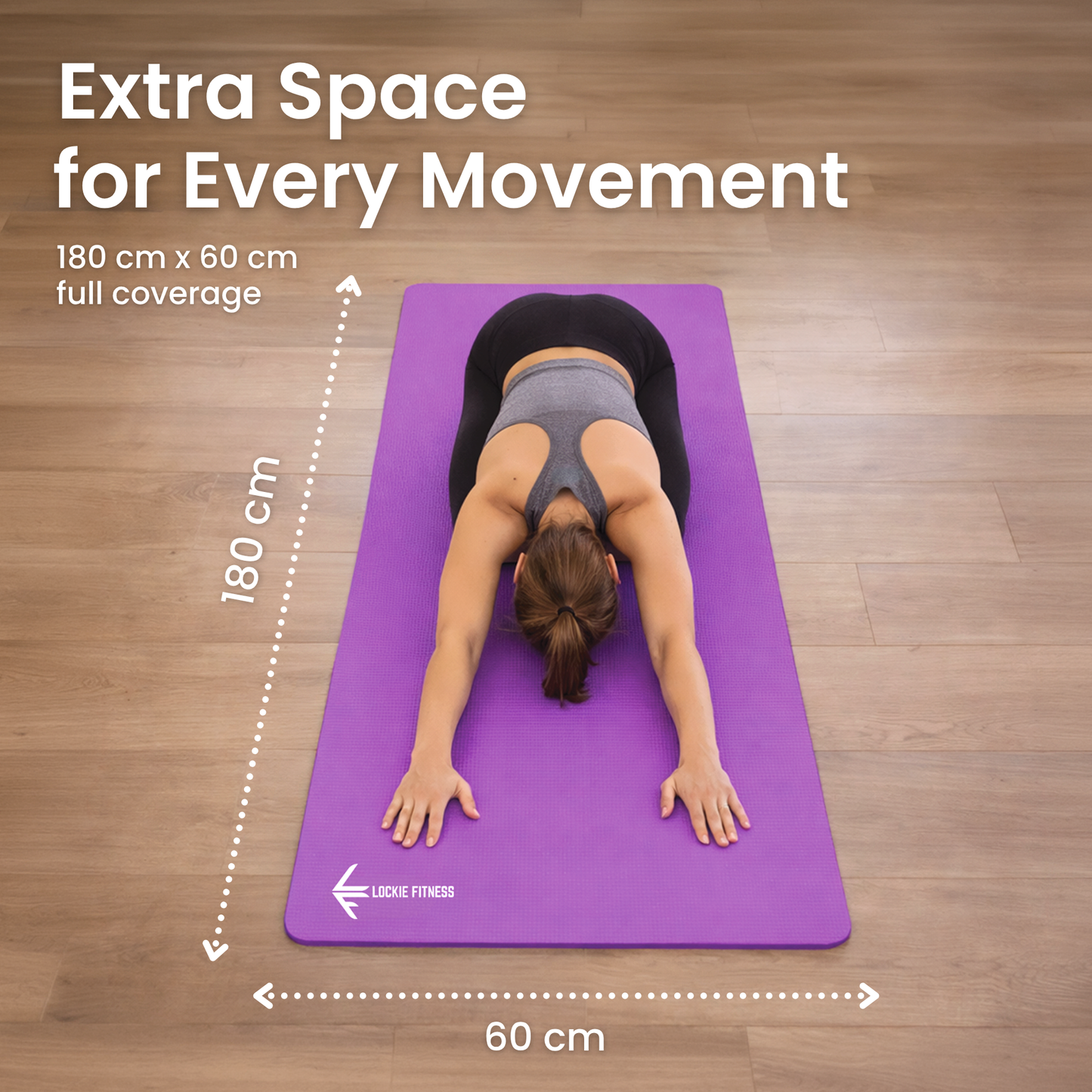 Lockie Fitness Yoga Mat 8 mm Thick, Non Slip Exercise Mat for Women and Men, TPE Foam Pilates Mat, Gym Mat for Home Workout, Yoga, Pilates, Exercise & Gymnastics, 180 x 60 cm - Purple
