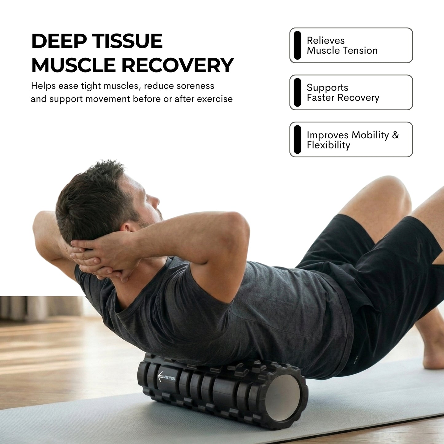 Foam Roller, Deep Tissue Massage Roller with Trigger Point Foam Roller Grid for Back, Legs, Calves & Fascia, Medium Density Pilates Roller, Yoga Roller & Gym Roller for Recovery (Black)