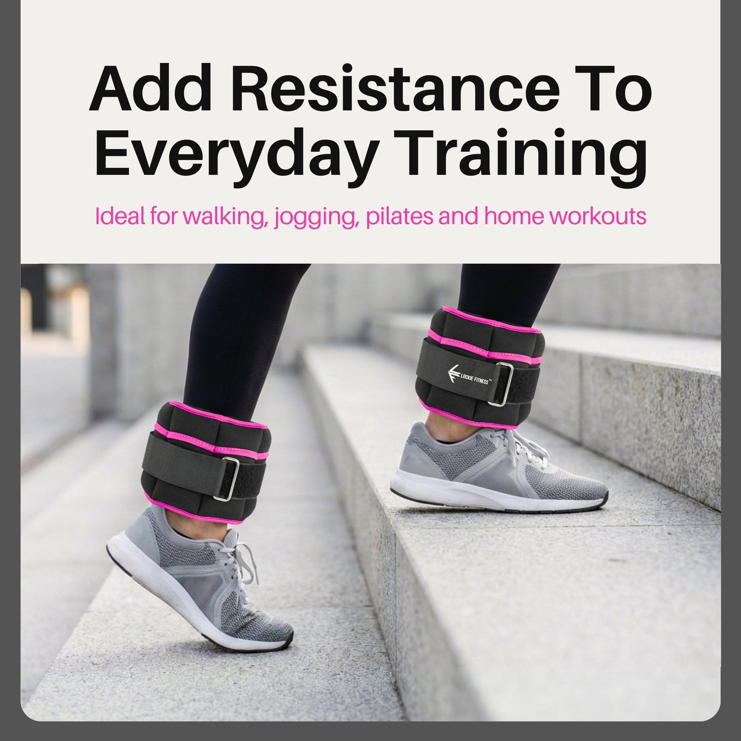 Lockie Fitness Ankle Weights & Wrist Weights Pair, Adjustable 0.9-3.2 kg, Neoprene Ankle Weights Women, Men & Kids, Pilates Weights, Leg Weights, Weights for Walking, Jogging & Home Workouts (Pink)