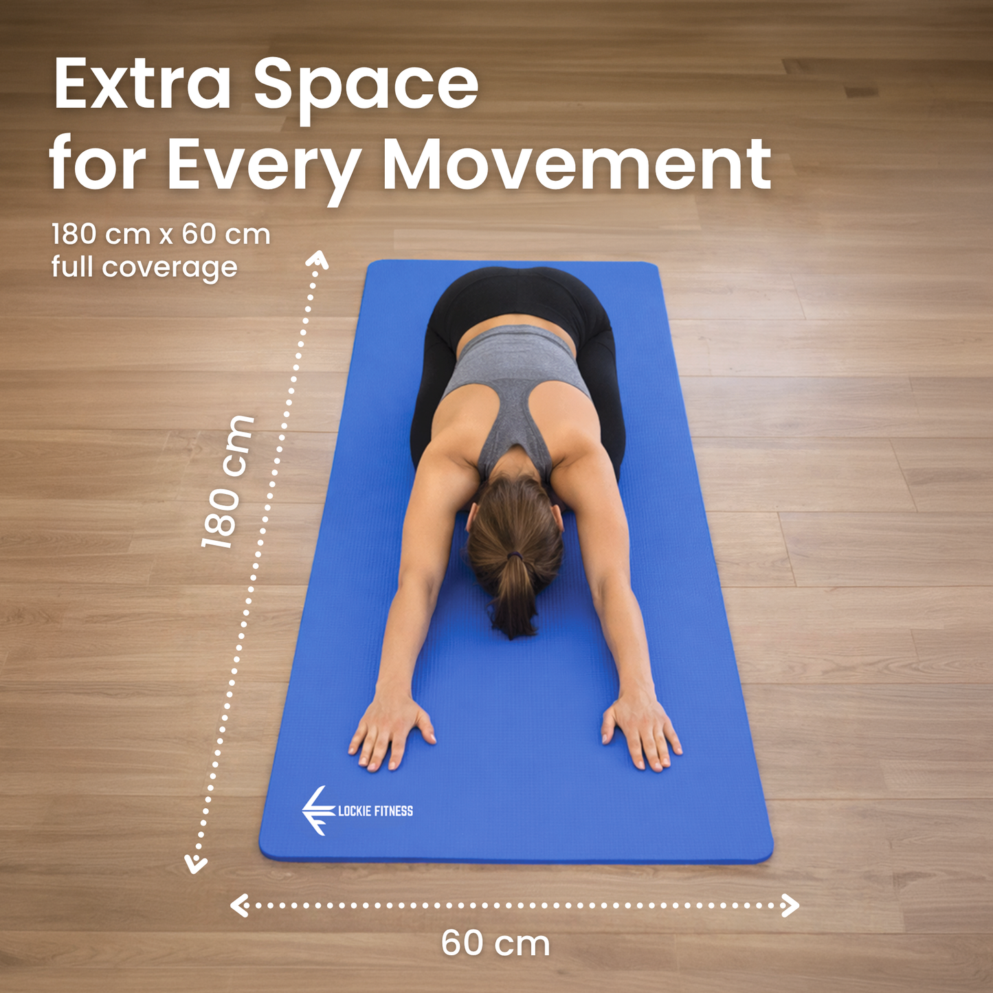 Lockie Fitness Yoga Mat 8 mm Thick, Non Slip Exercise Mat for Women and Men, TPE Foam Pilates Mat, Gym Mat for Home Workout, Yoga, Pilates, Exercise & Gymnastics, 180 x 60 cm - Blue