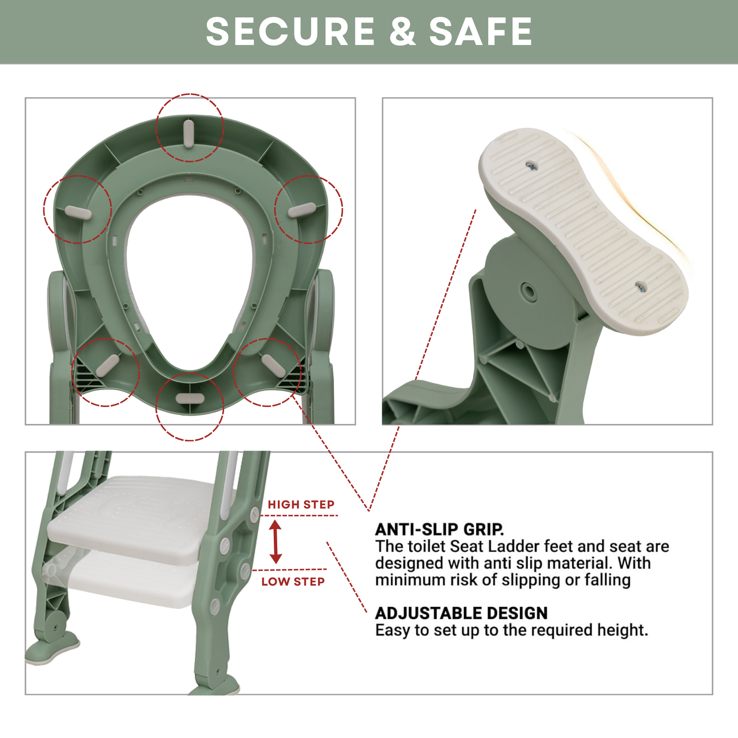 Straame Toddler Toilet Ladder Seat - Adjustable Potty-Training Seat, Soft Cushion Seat and Anti-Slip Steps Design - Easy to Install Portable Children Potty Training Chair (Green-White)